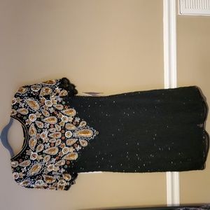 Swee Lo New York Black Silk Dress With Paisley Sequin Detail Size L NWT'S